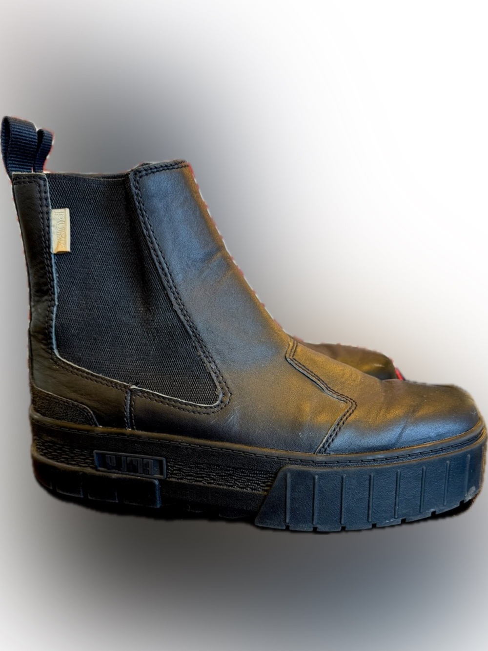 PUMA Men's Black Leather Chelsea Boot-Style Sneakers